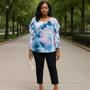 Zac & Rachel Blue and Pink Ruffled Blouse Size 1X